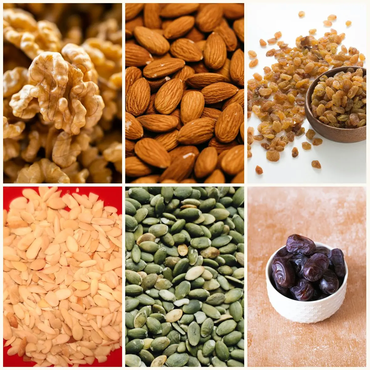 Walnut, badam, raisins, vellari seeds, pumpkin seeds and Kimia dates